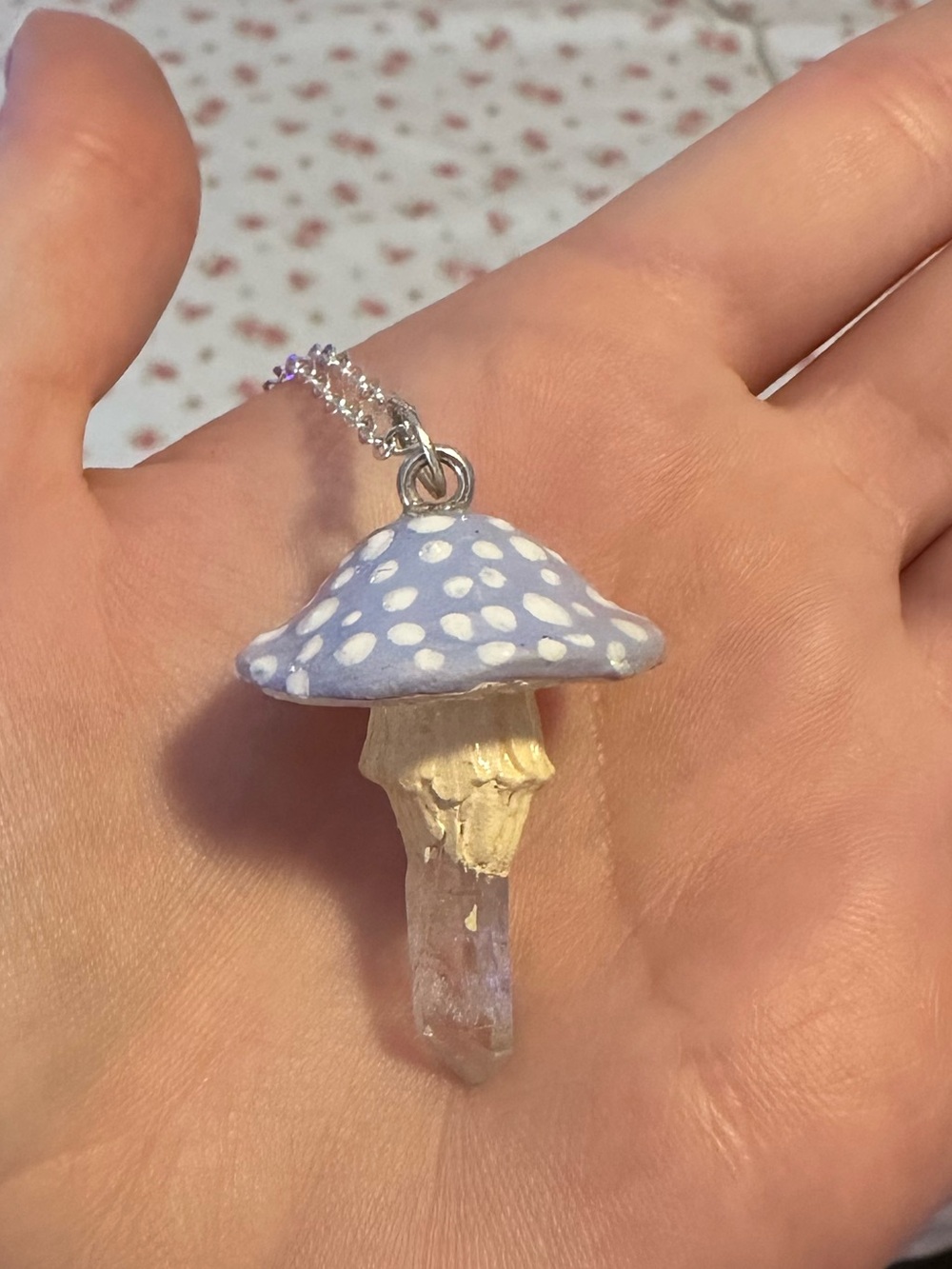 Handmade purple Polka Dot Mushroom Pendant Necklace